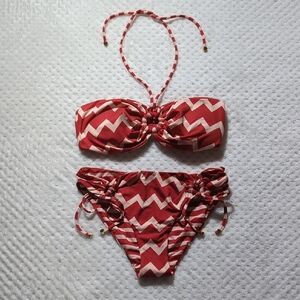Stella McCartney Red Zig Zag Stripe Bandeau Halter Top And Drawstring Bottoms